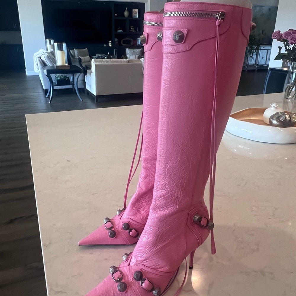 Balenciaga Cagole Pink Heeled Boots
